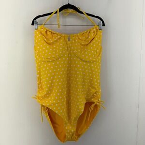 Swimsuits For All Yellow Polka Dot Underwire One Piece Swimsuit Size 20 Retro